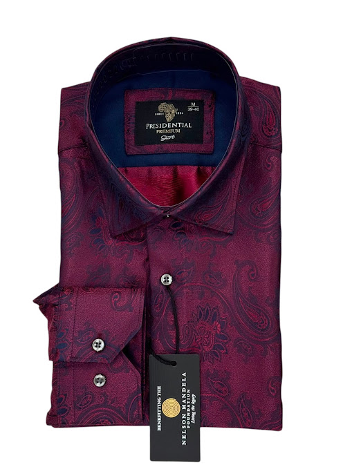 Presidential Premium Luxury Paisley Dress Shirt - Wine Red
